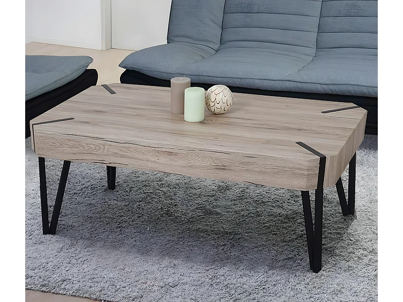 Couchtisch Genk T573, Sanremo Eicheoptik, dunkle Metall-Füße