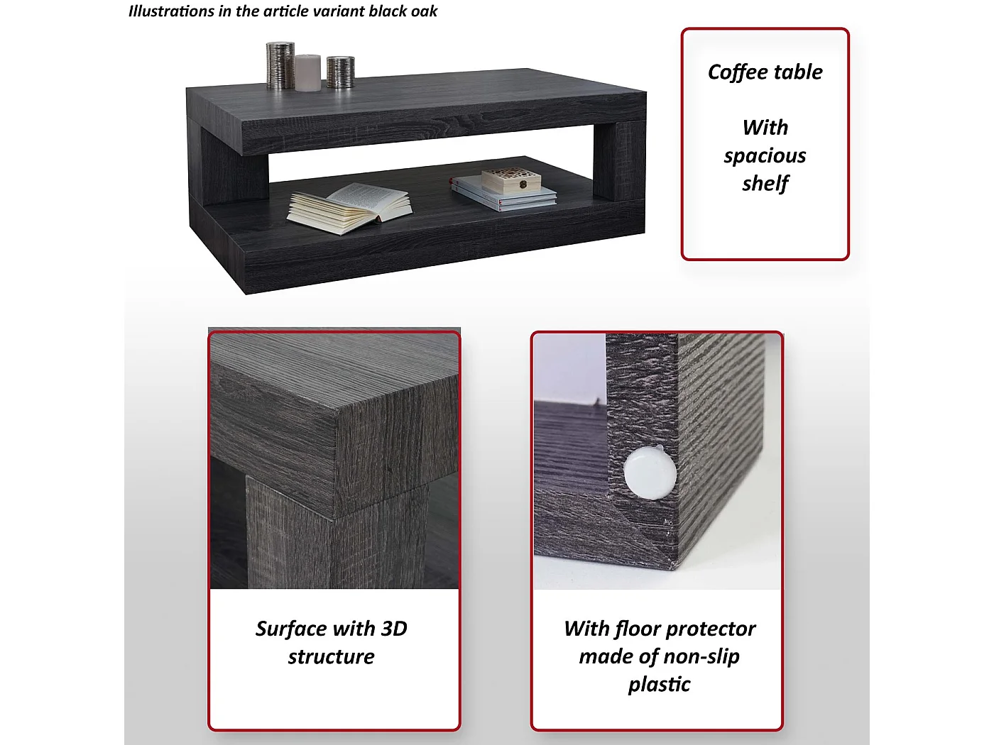 Table basse MCW-A32 Structure 3D,  aspect chêne noir