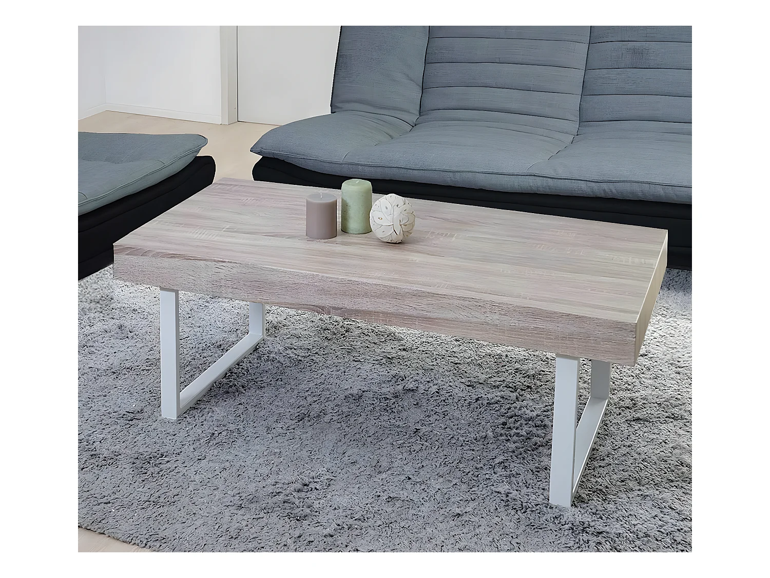 Table basse Genk T576,  chêne, pieds métalliques clairs