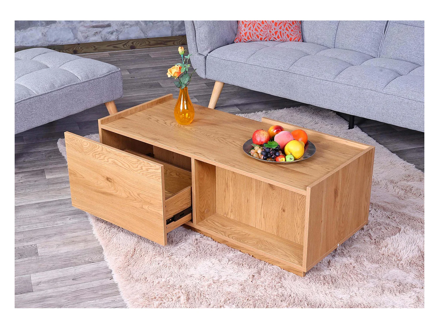 Table basse MCW-J78,  aspect chêne
