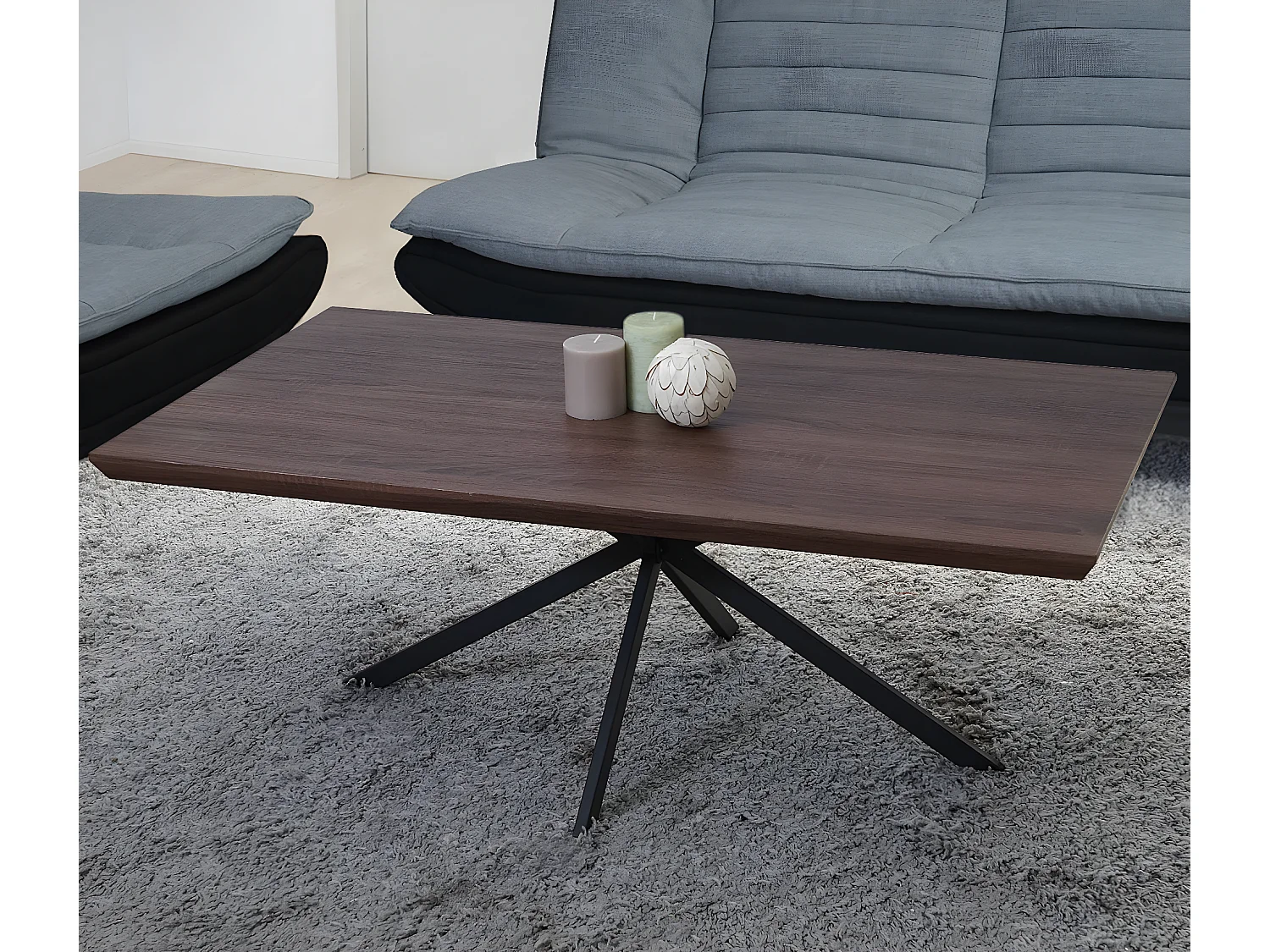 Salontafel Genk  T577,  Bruin eiken, donker metalen poten