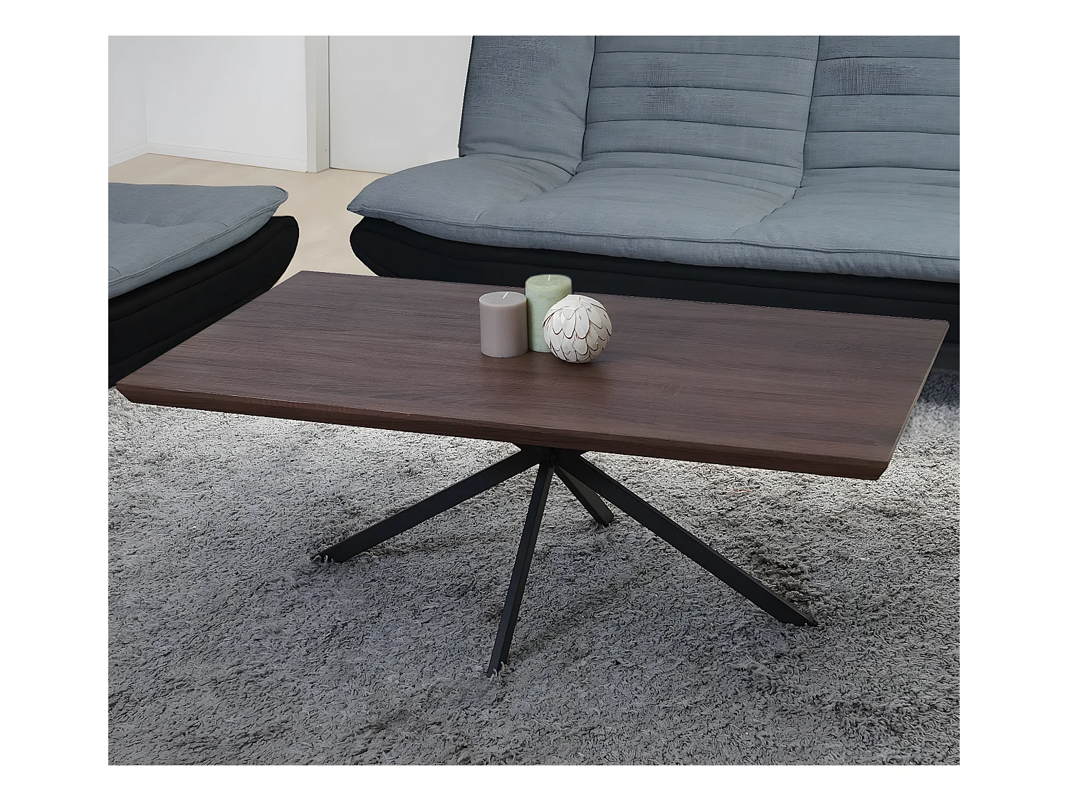 Table basse Genk T577,  chêne marron, pieds métalliques foncés