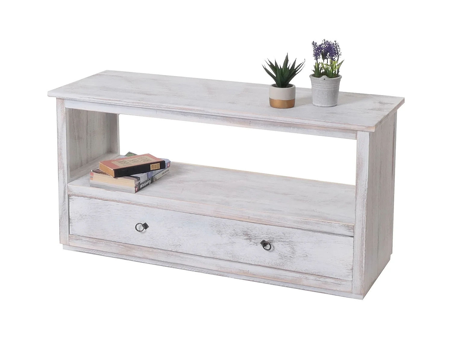 Table basse shabby-look, Table basse de salon, meuble bas, commode, 1 tiroir, shabby chic, vintage, blanc