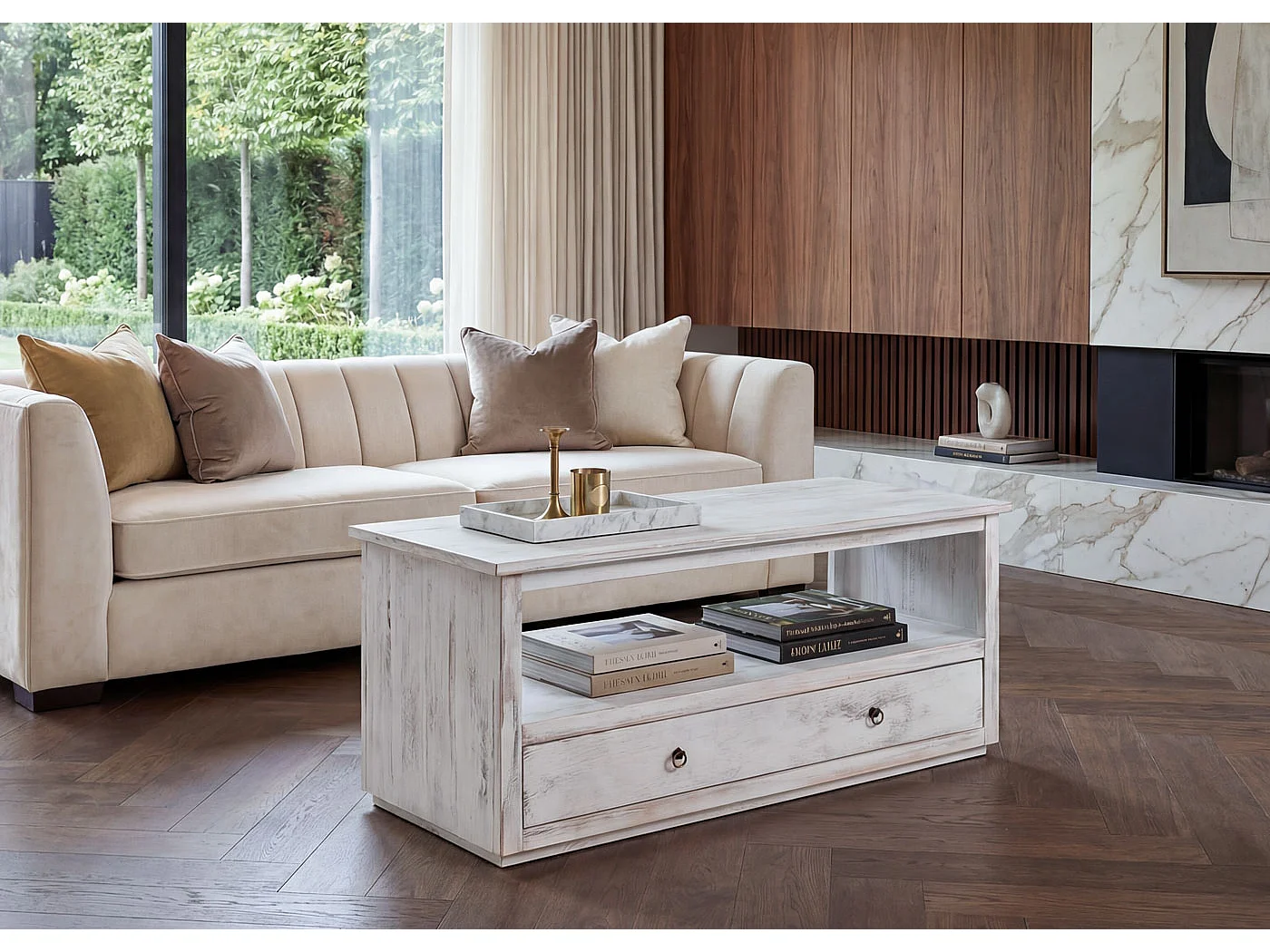 Mesa de centro estilo shabby,  blanco