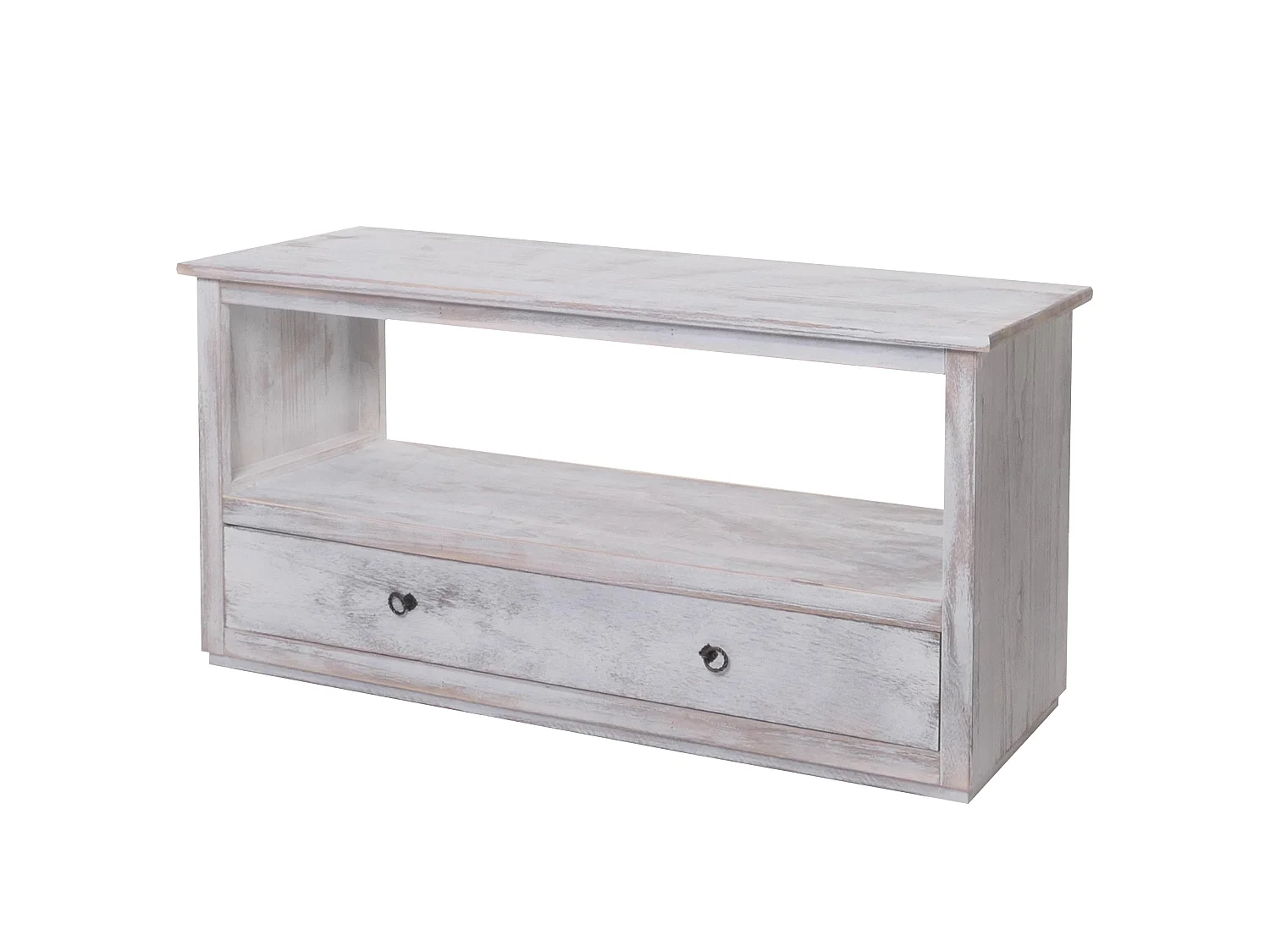 Mobile porta TV shabby vintage con cassetto ripiano legno di paulonia 39x110x54cm ~ bianco