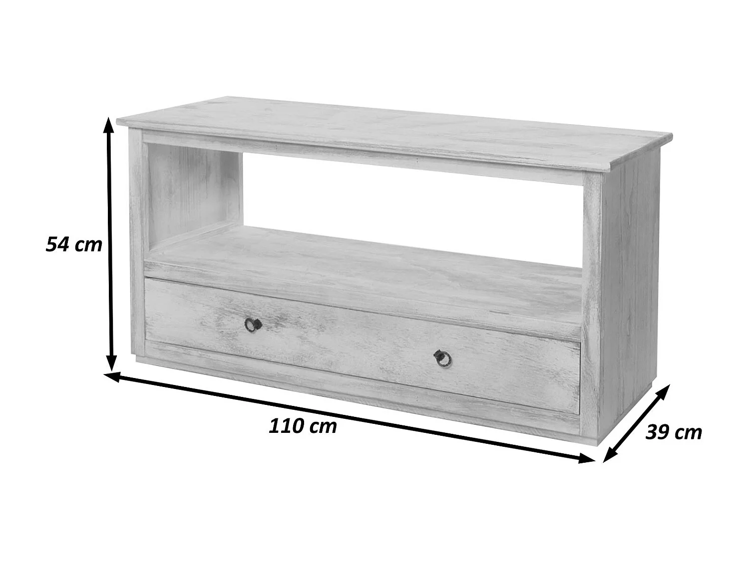 Mobile porta TV shabby vintage con cassetto ripiano legno di paulonia 39x110x54cm ~ bianco