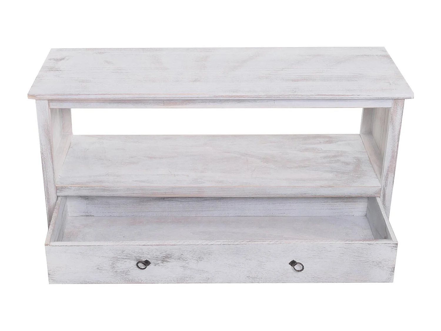 Mobile porta TV shabby vintage con cassetto ripiano legno di paulonia 39x110x54cm ~ bianco