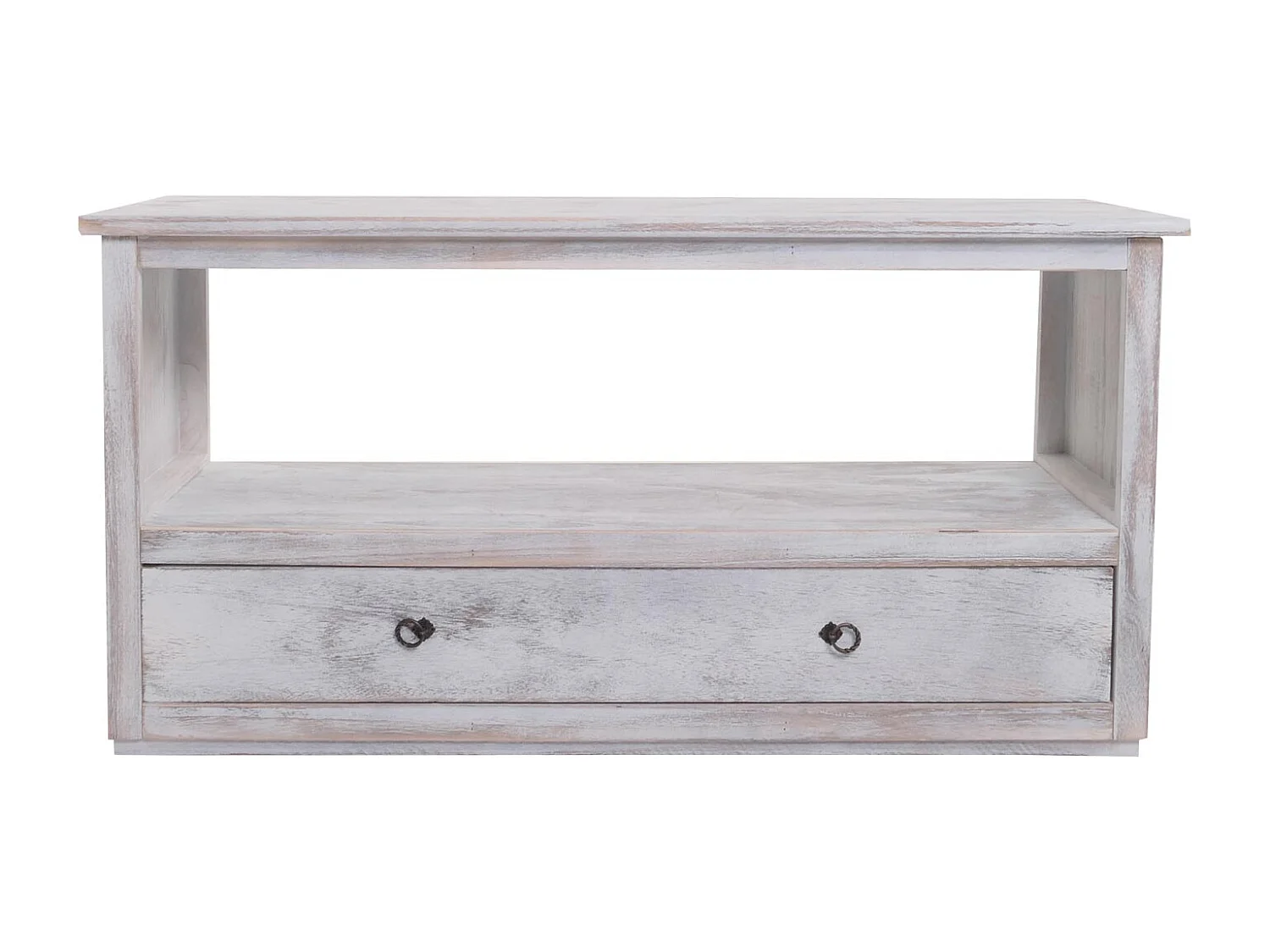 Mobile porta TV shabby vintage con cassetto ripiano legno di paulonia 39x110x54cm ~ bianco