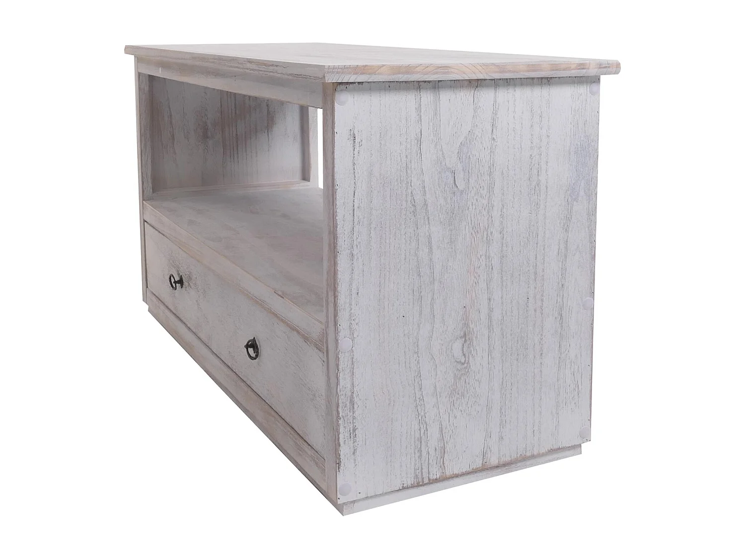 Mobile porta TV shabby vintage con cassetto ripiano legno di paulonia 39x110x54cm ~ bianco