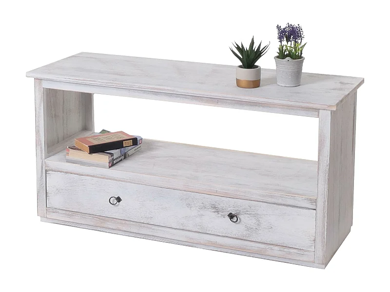 Table basse shabby-look, Table basse de salon, meuble bas, commode, 1 tiroir, shabby chic, vintage, blanc
