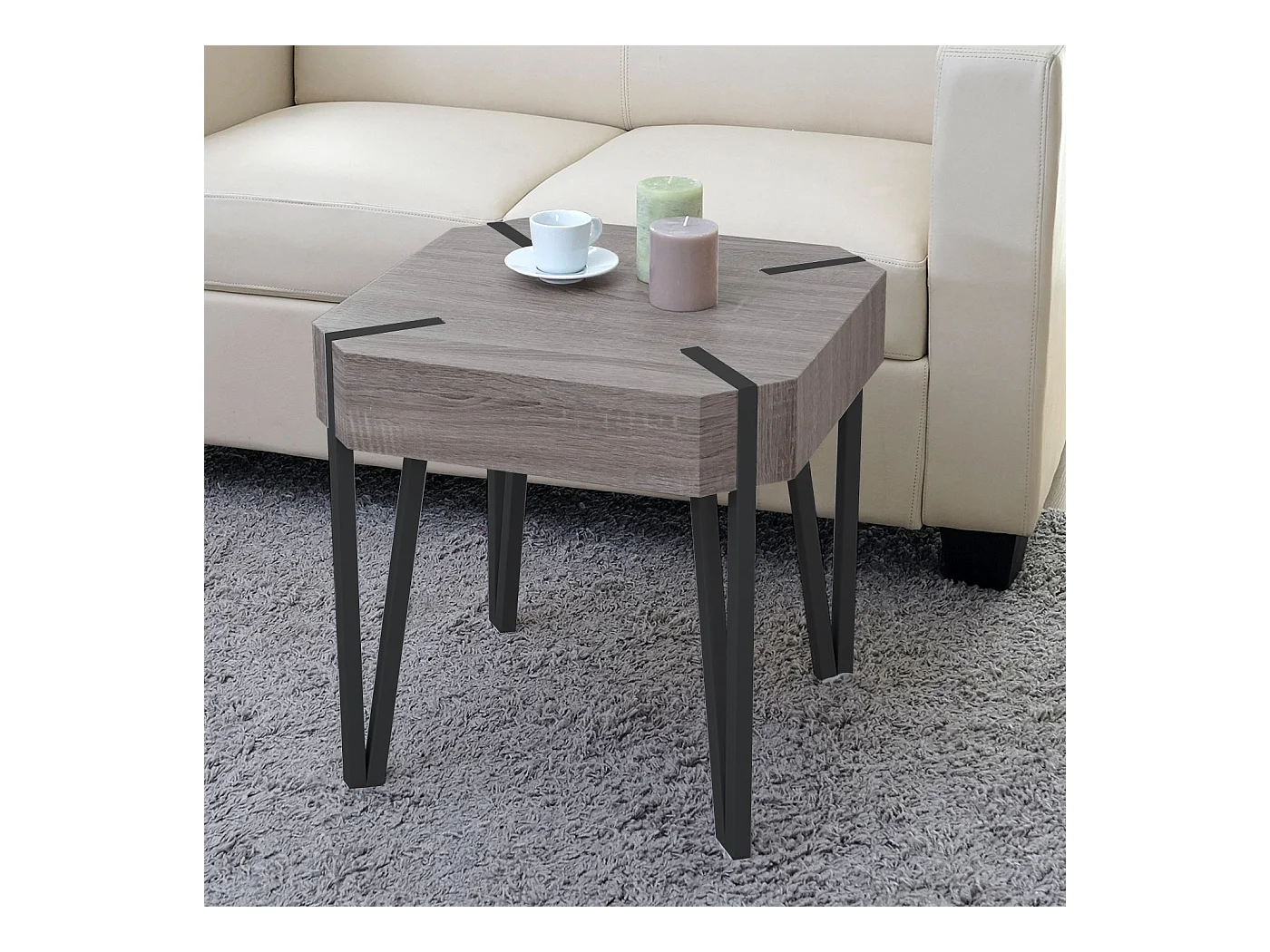 Table basse Genk T574,  chêne foncé, pieds métalliques foncés