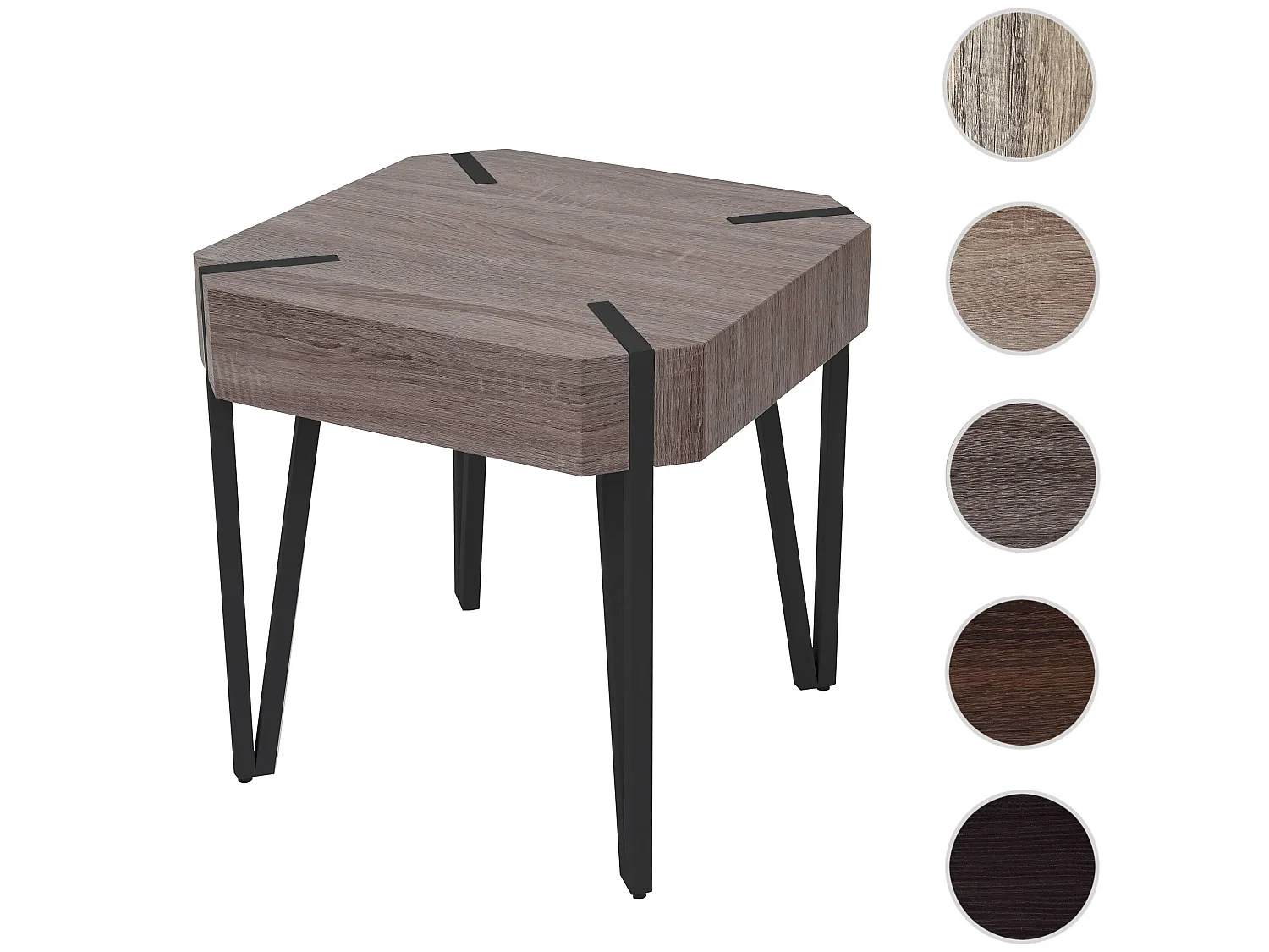 Table basse Genk T574,  chêne foncé, pieds métalliques foncés