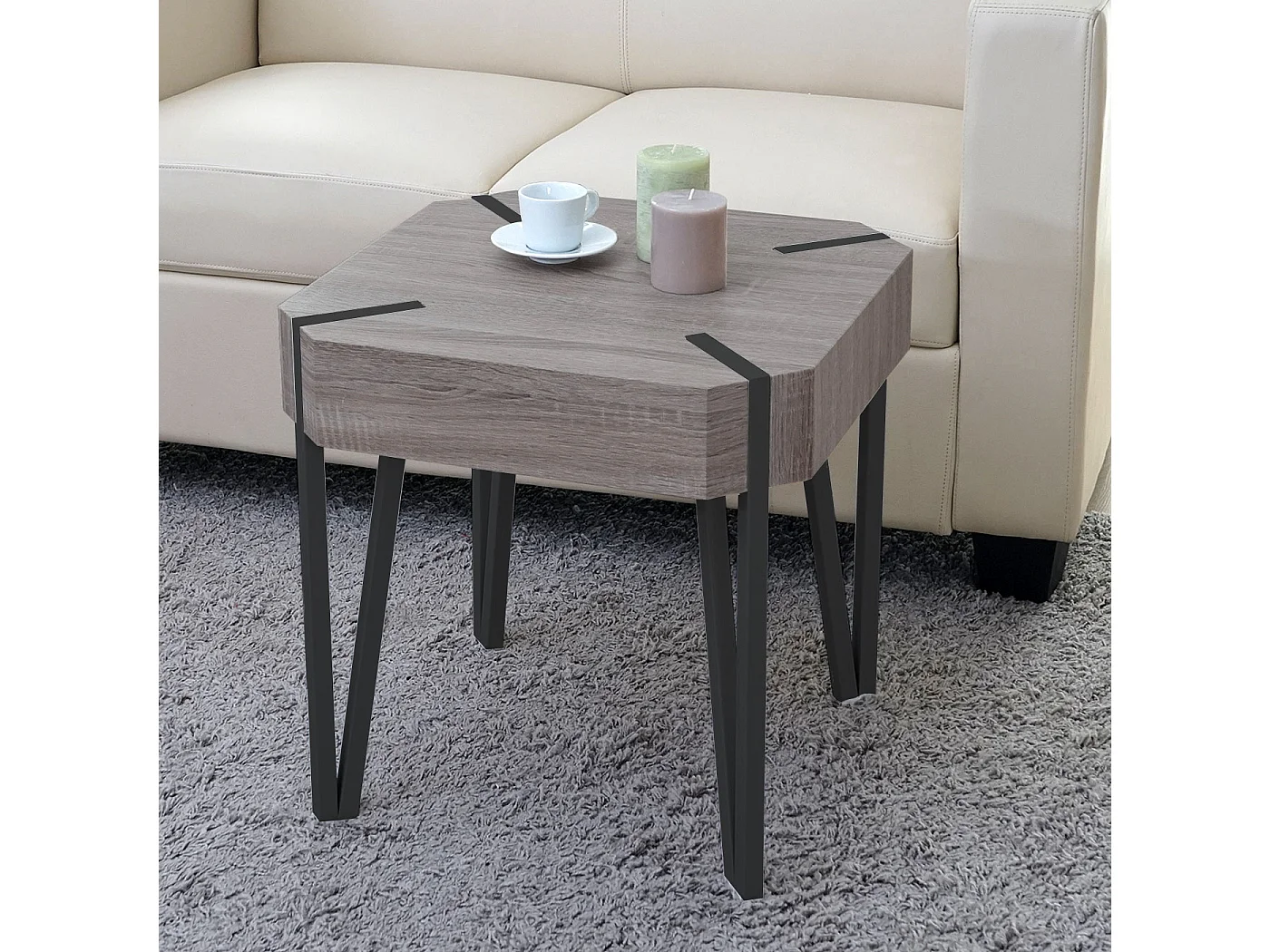 Table basse Genk T574,  chêne foncé, pieds métalliques foncés