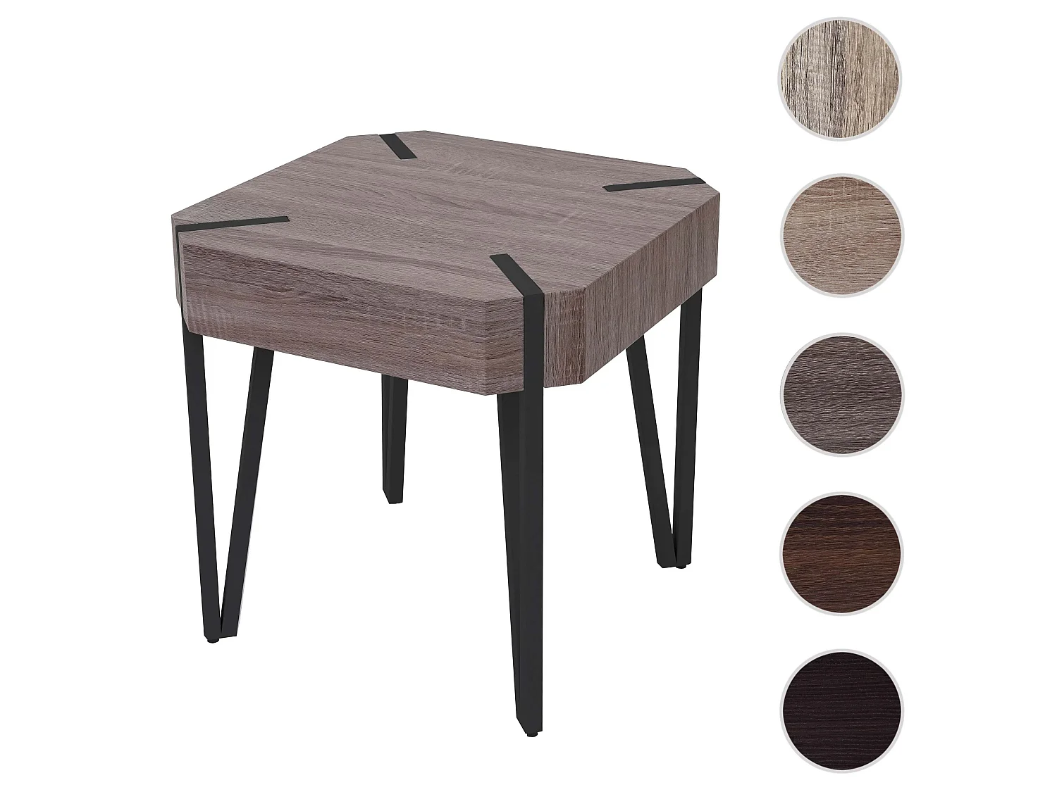 Table basse Genk T574,  chêne foncé, pieds métalliques foncés