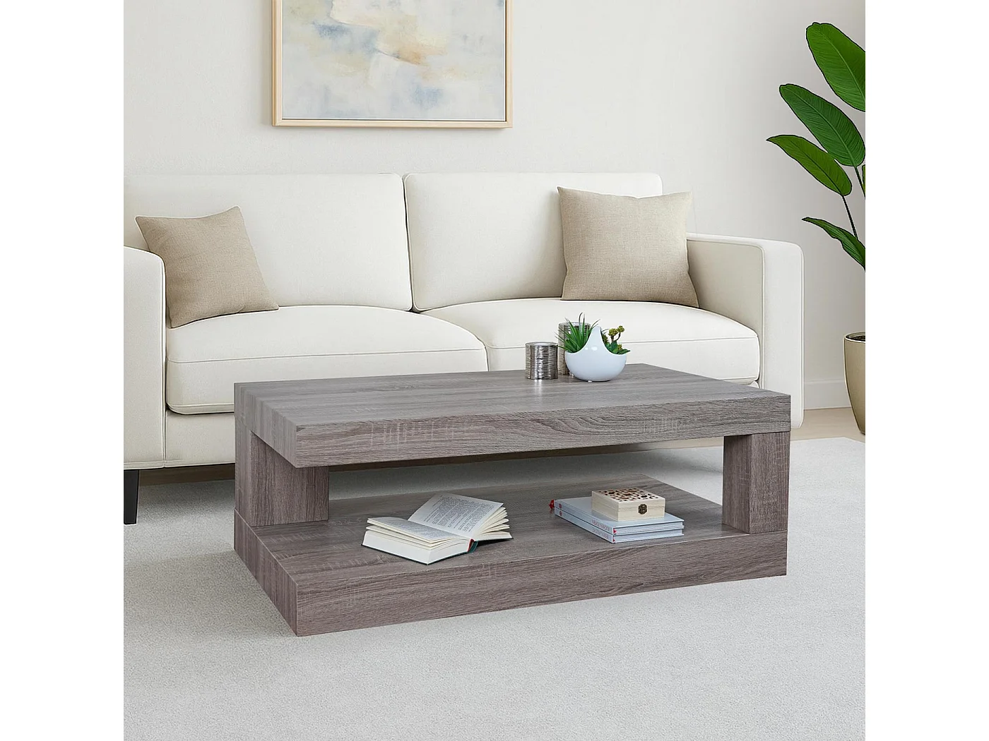 Mesa de centro MCW-A32 Estrutura 3D,  aspeto de carvalho escuro