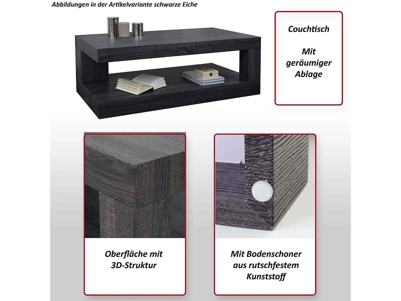 Table basse MCW-A32 Structure 3D,  aspect chêne foncé