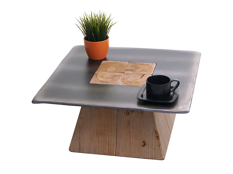 Tavolino tavolo salotto divano design industriale MCW-L76 28x60x60cm legno di abete naturale e nero