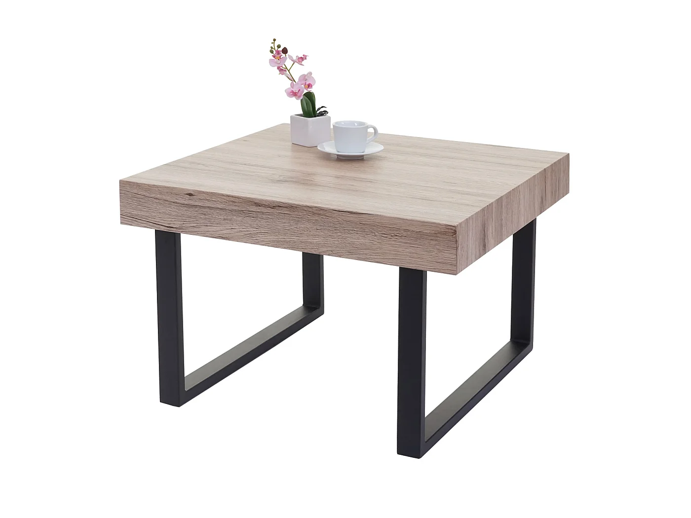 Table basse Genk -C88,  chêne, pieds métalliques foncés