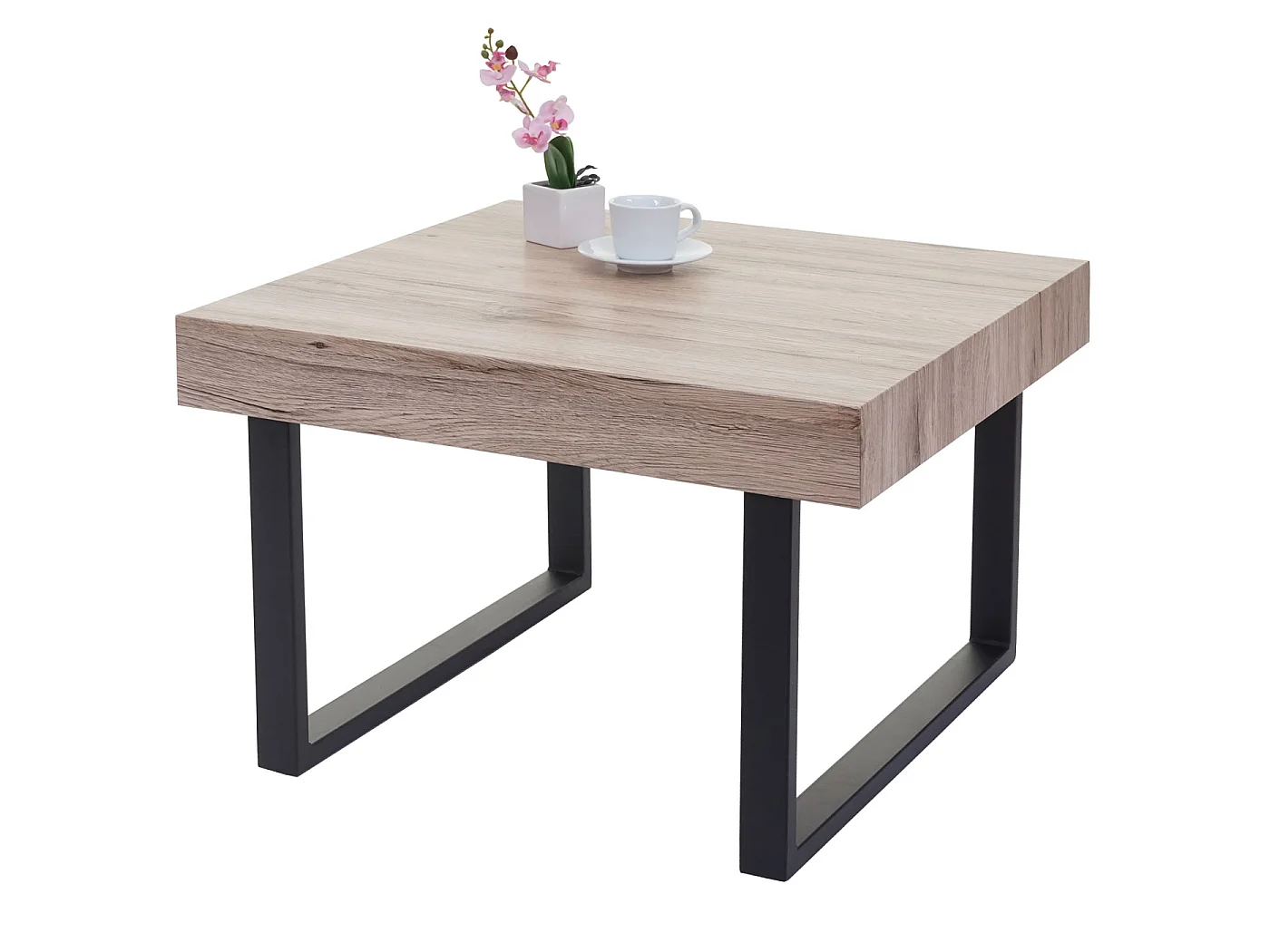 Table basse Genk -C88,  chêne, pieds métalliques foncés
