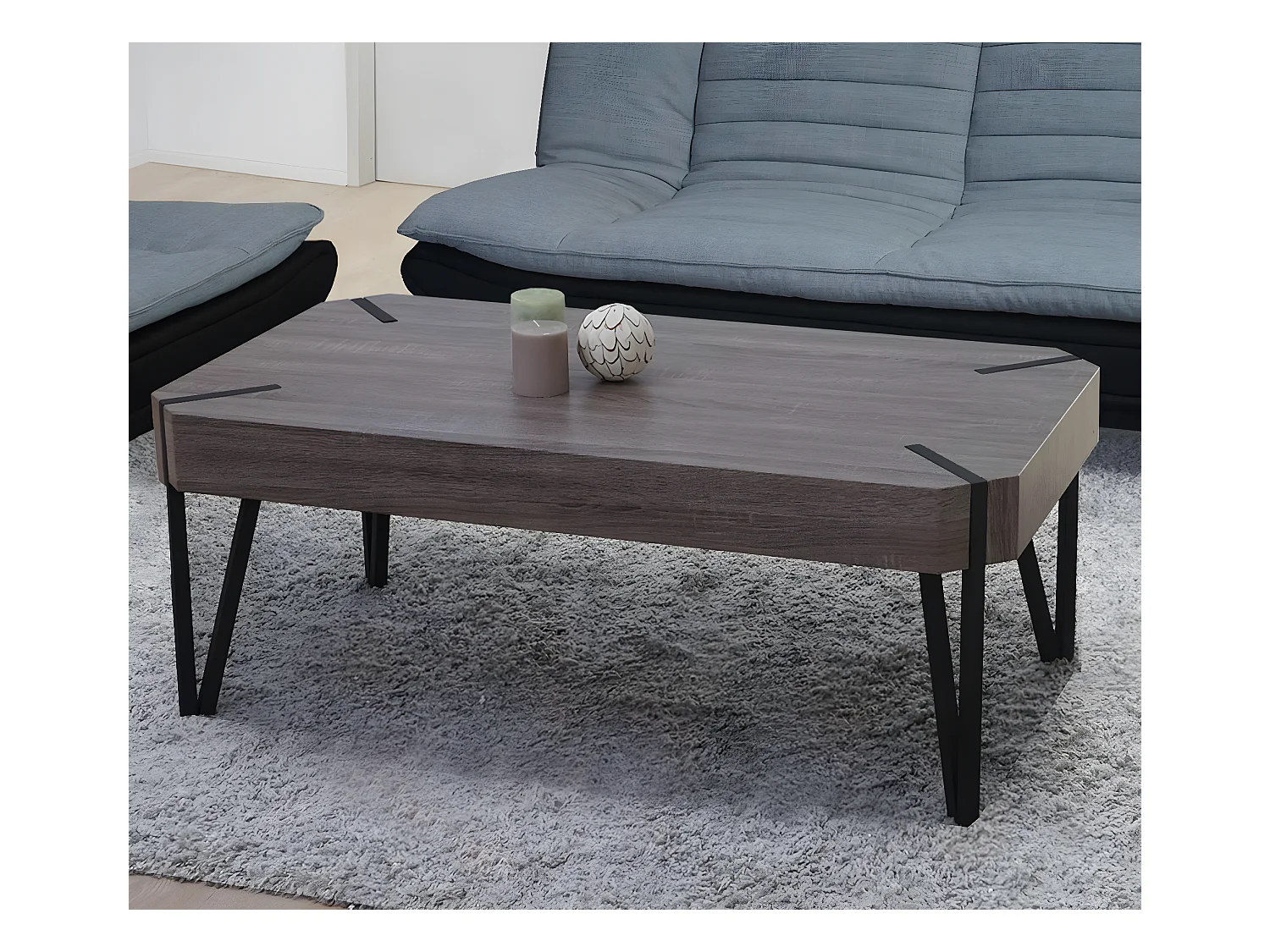 Table basse Genk T573,  chêne foncé, pieds métalliques foncés