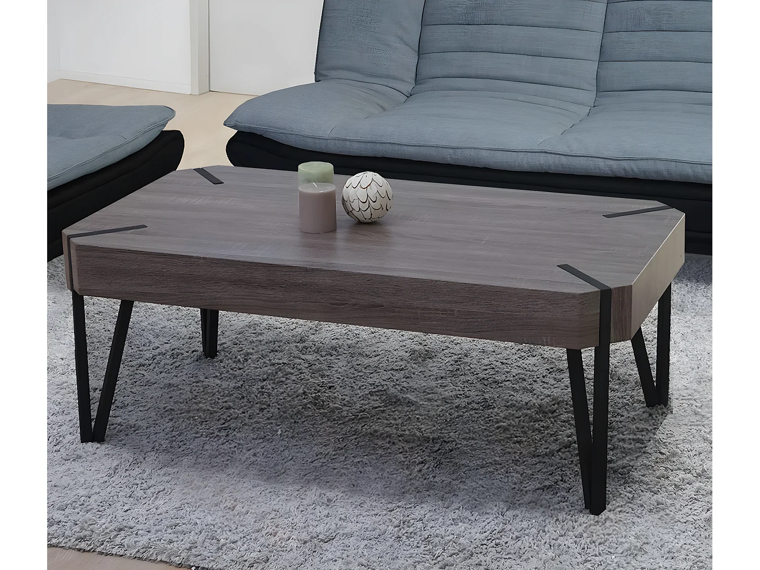 Table basse Genk T573,  chêne foncé, pieds métalliques foncés