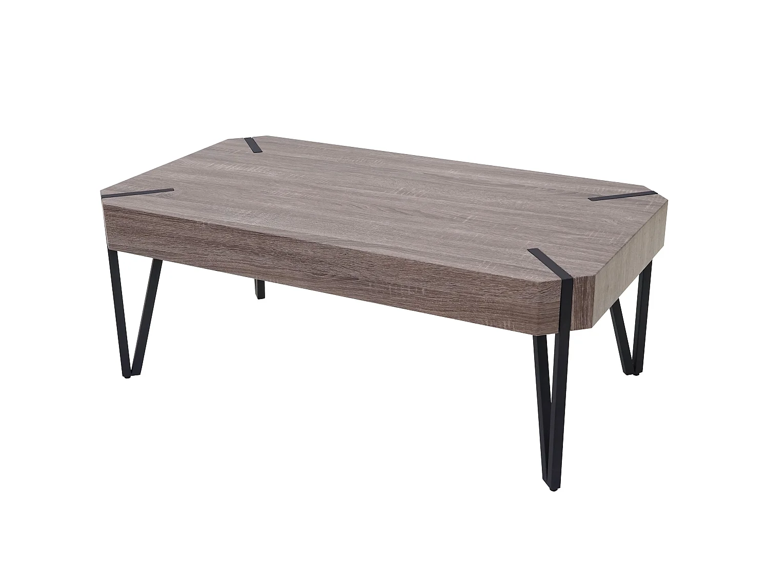 Table basse Genk T573,  chêne foncé, pieds métalliques foncés