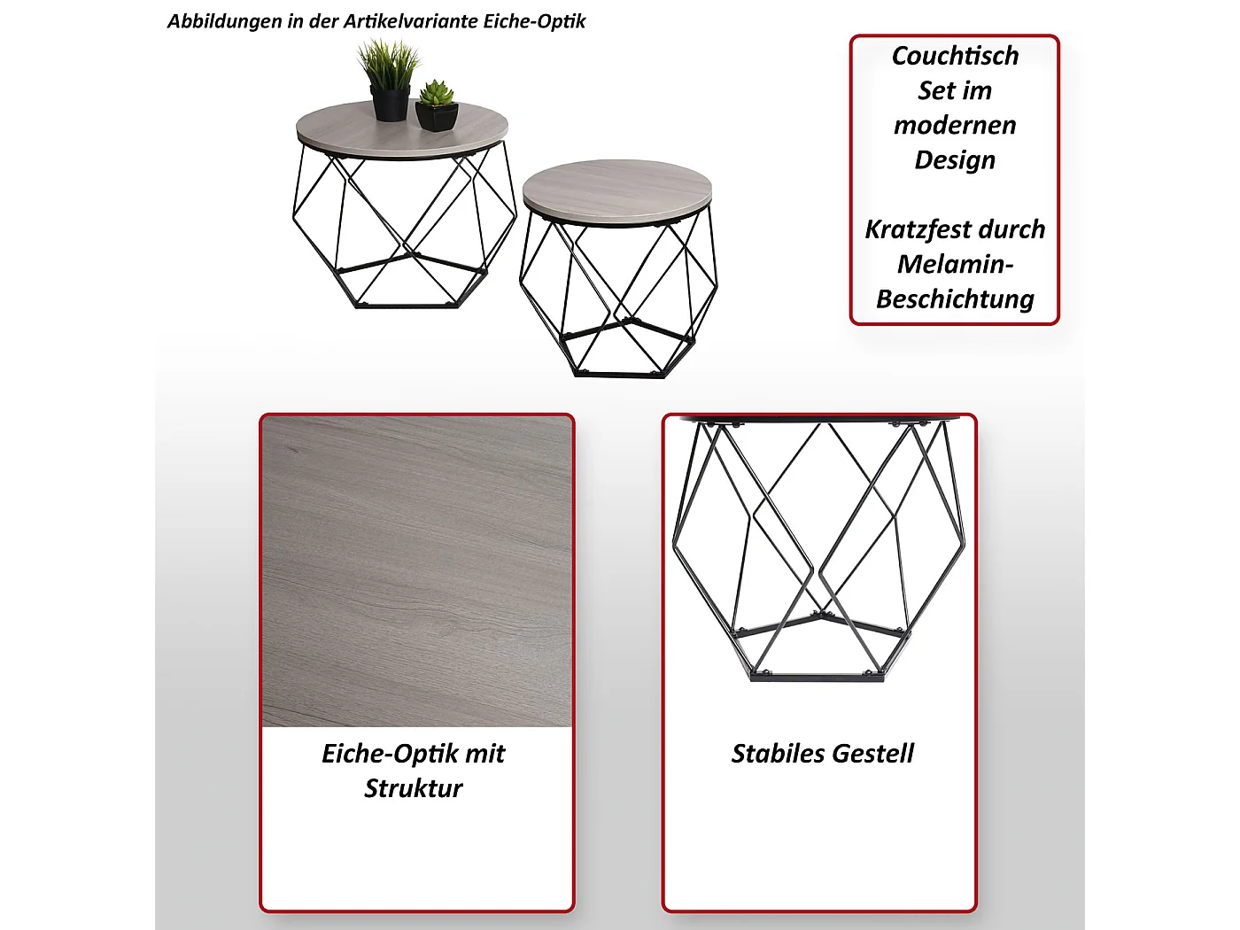 Ensemble de tables basses MCW-L37,  aspect chêne gris