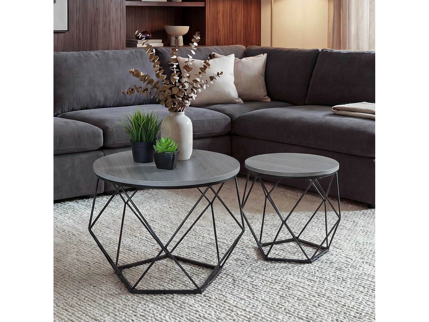 Zestaw stolików kawowych MCW-L37,  wygląd dębu szarego