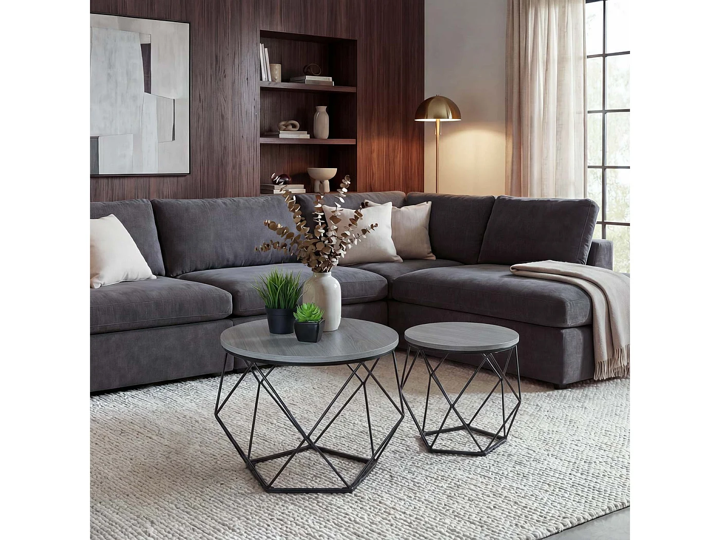 Zestaw stolików kawowych MCW-L37,  wygląd dębu szarego