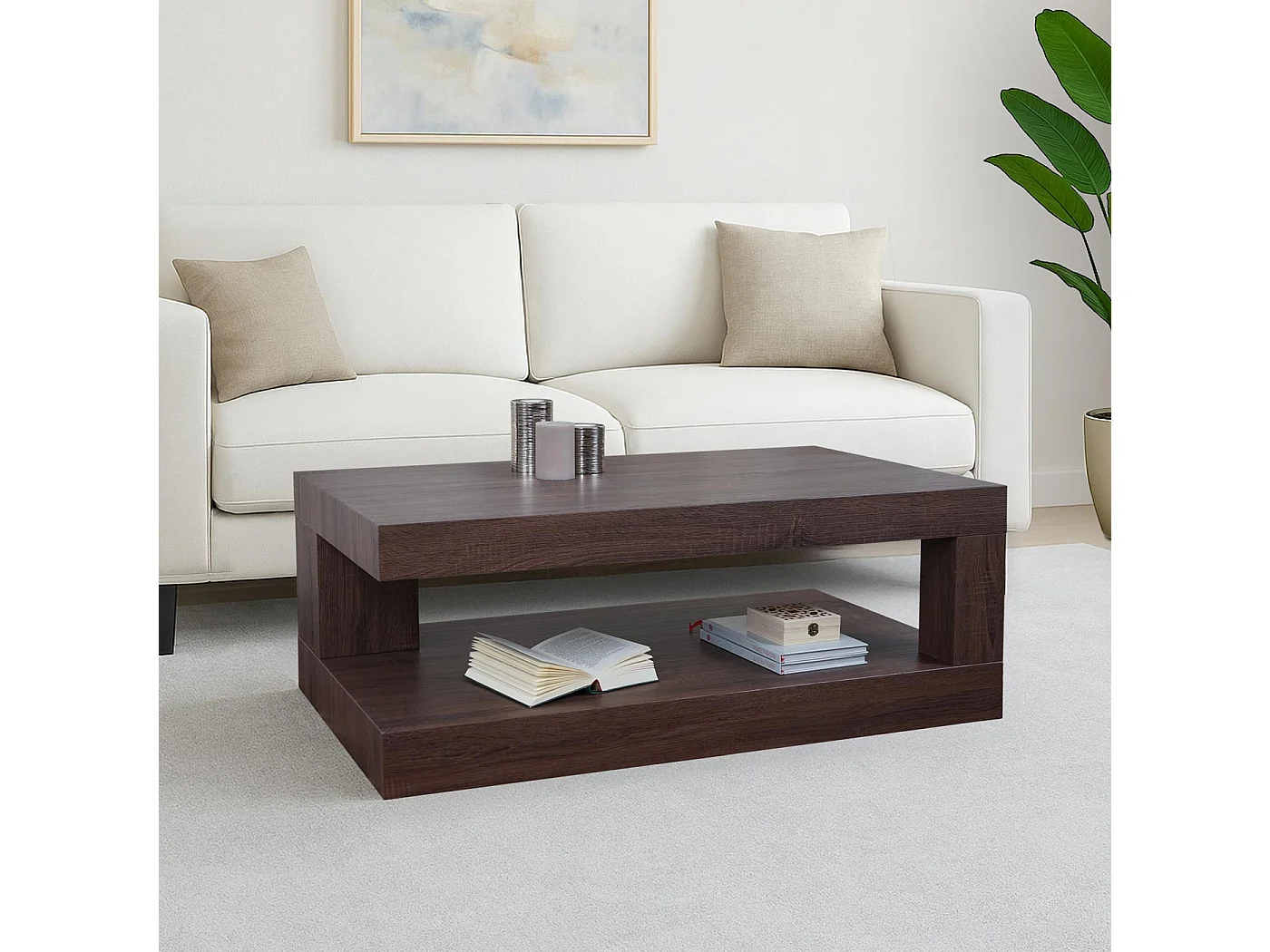Table basse MCW-A32 Structure 3D,  aspect chêne marron