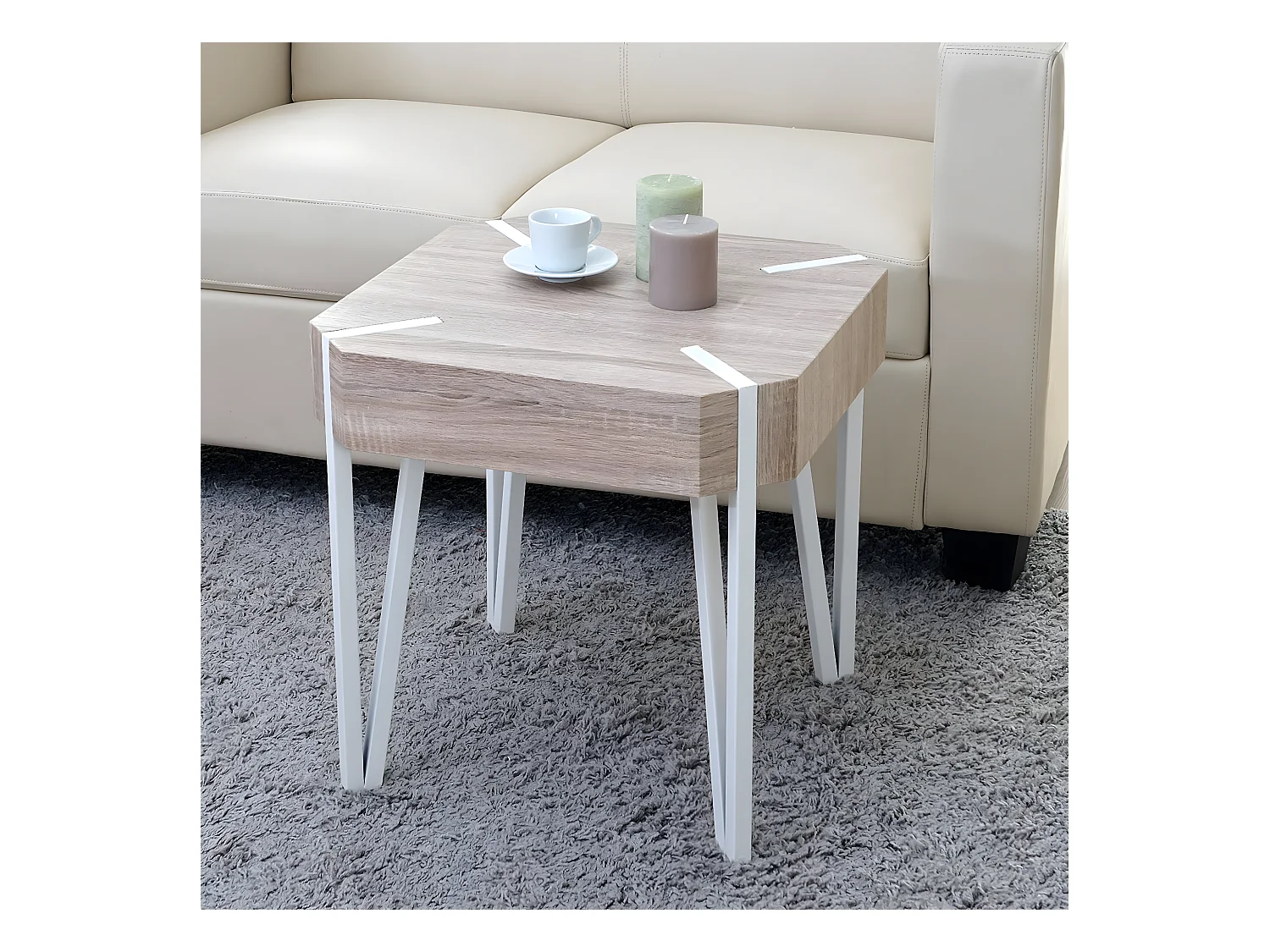 Table basse Genk T574,  chêne, pieds métalliques clairs