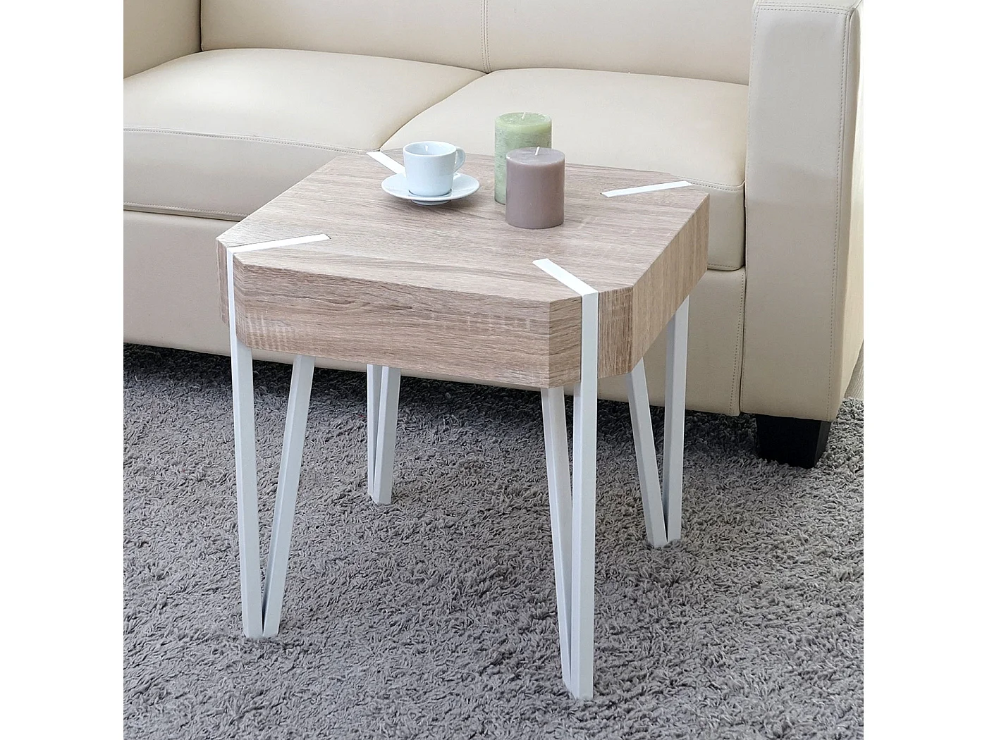 Stolik kawowy Genk T574,  dąb, jasne metalowe nogi