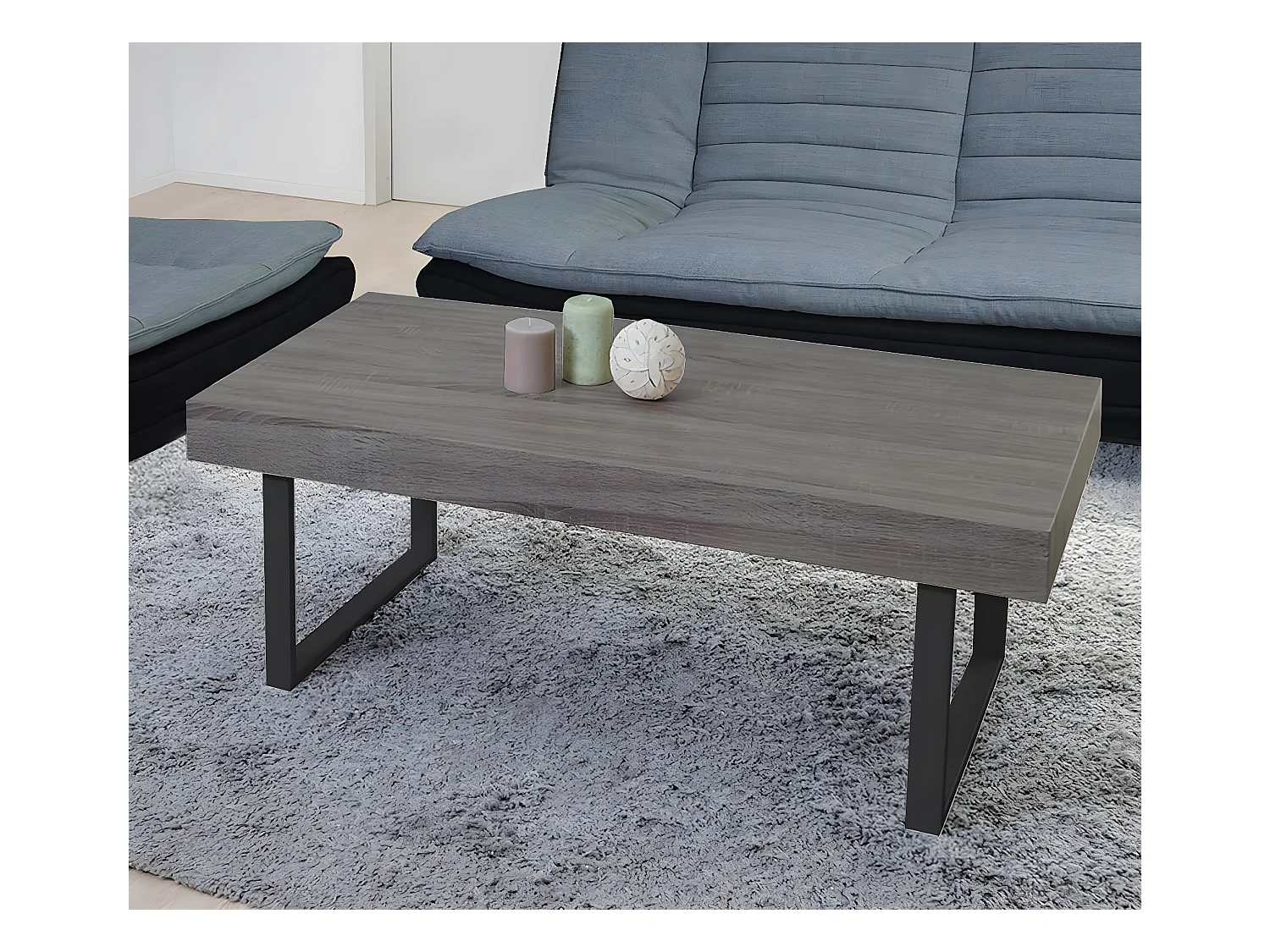 Table basse Genk T576,  chêne foncé, pieds métalliques