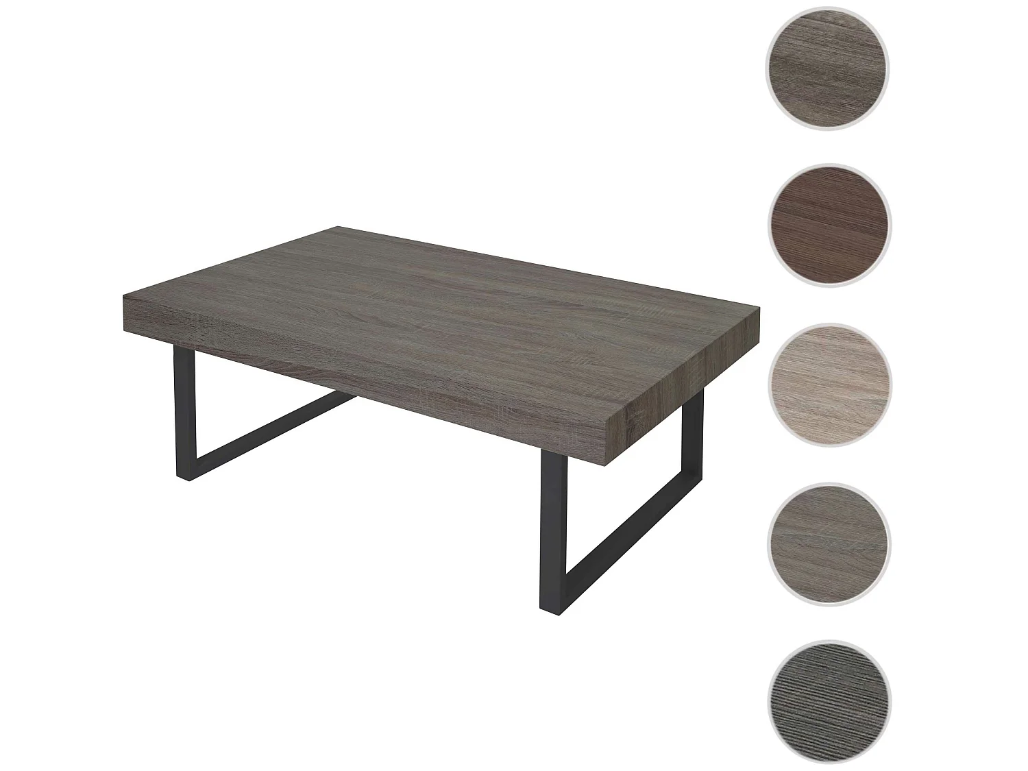 Table basse Genk T576,  chêne foncé, pieds métalliques