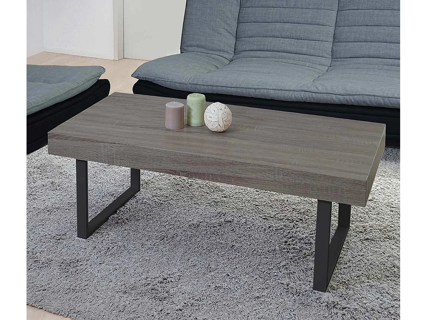Table basse Genk T576,  chêne foncé, pieds métalliques
