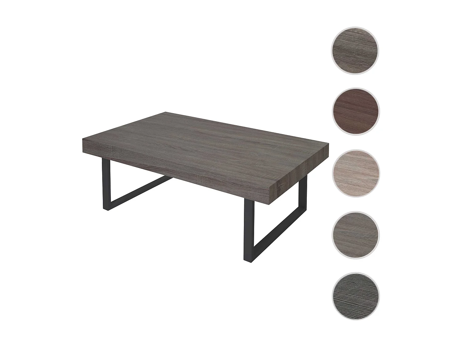 Table basse Genk T576,  chêne foncé, pieds métalliques