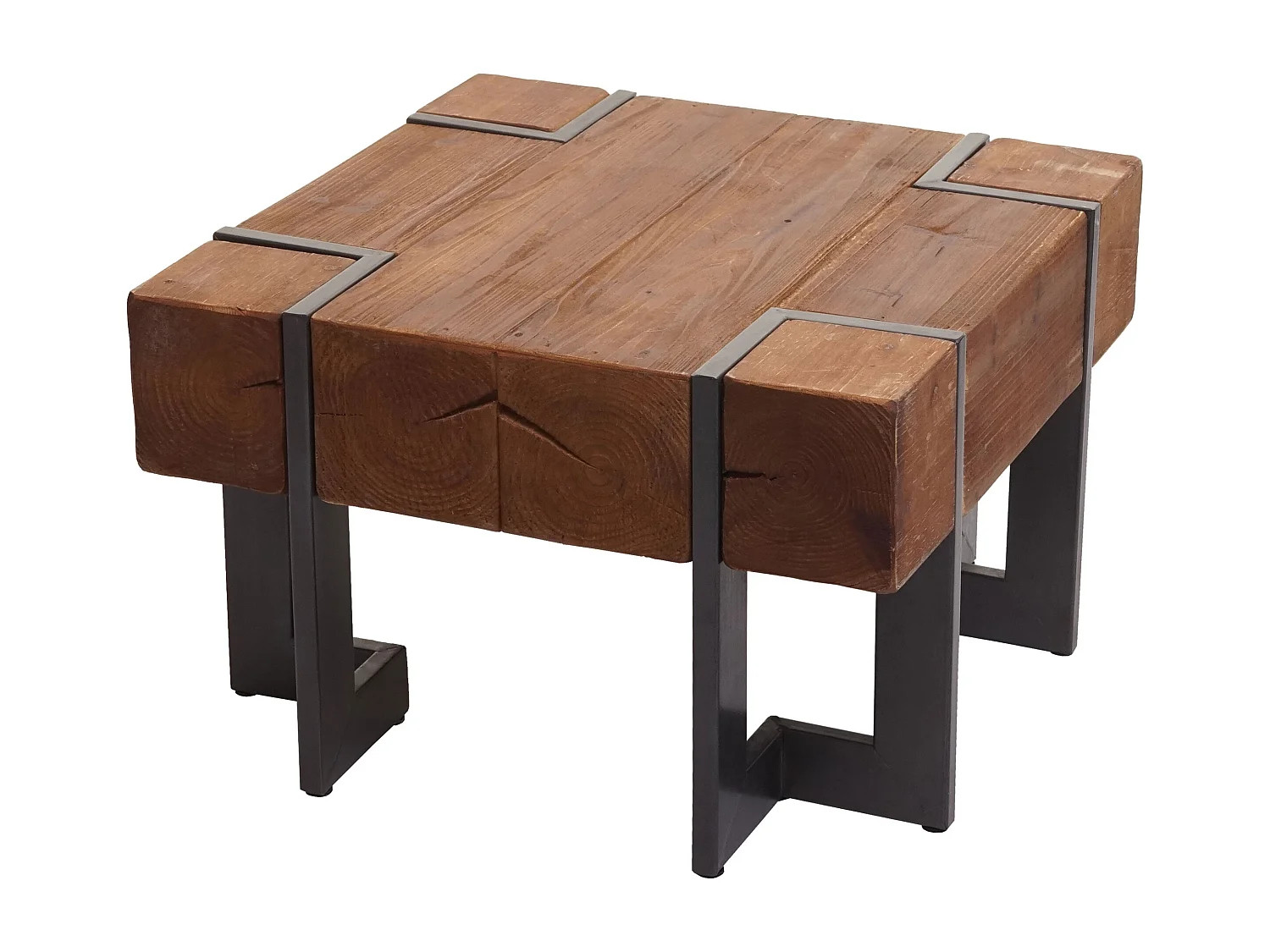 Tavolino salotto quadrato divano elegante MCW-A15 legno di pino massello 40x60x60cm metallo legno scuro