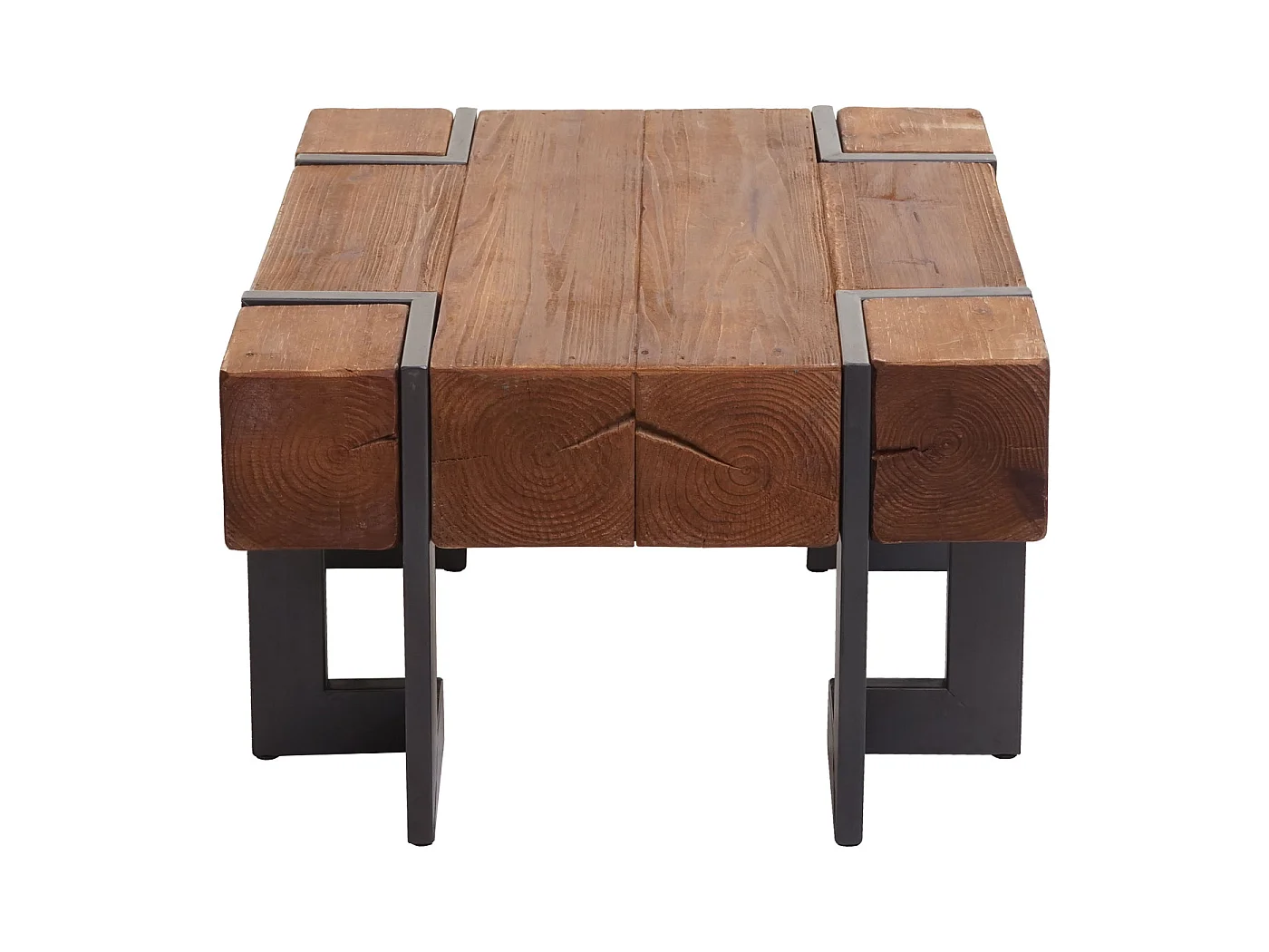 Tavolino salotto quadrato divano elegante MCW-A15 legno di pino massello 40x60x60cm metallo legno scuro