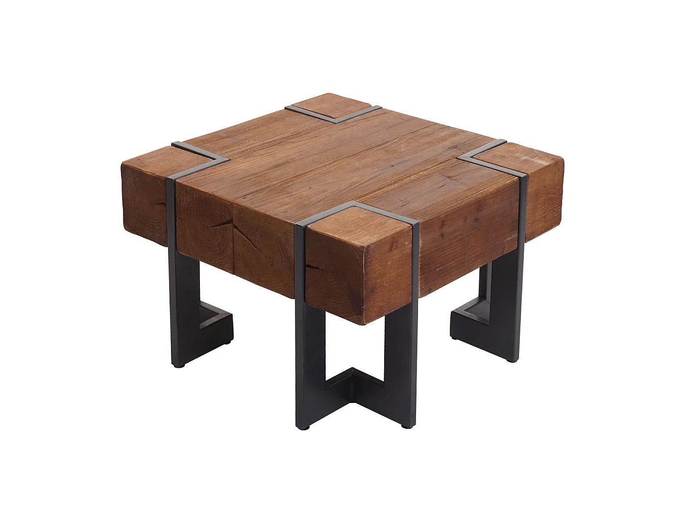 Tavolino salotto quadrato divano elegante MCW-A15 legno di pino massello 40x60x60cm metallo legno scuro