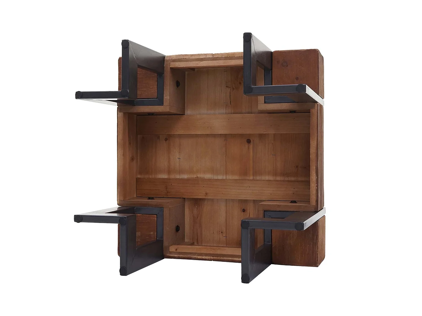Tavolino salotto quadrato divano elegante MCW-A15 legno di pino massello 40x60x60cm metallo legno scuro