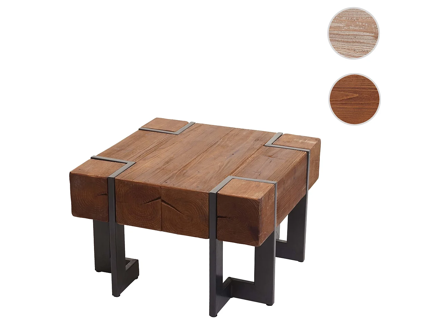 Tavolino salotto quadrato divano elegante MCW-A15 legno di pino massello 40x60x60cm metallo legno scuro