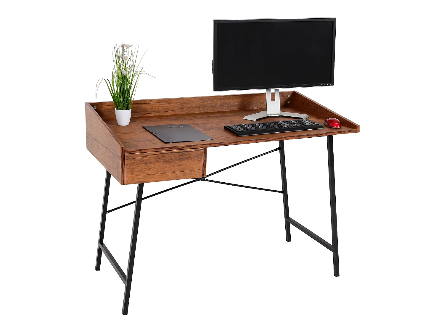 Scrivania toeletta consolle tavolino MCW-J97 struttura 3D acciaio MDF 98x114x60cm legno scuro