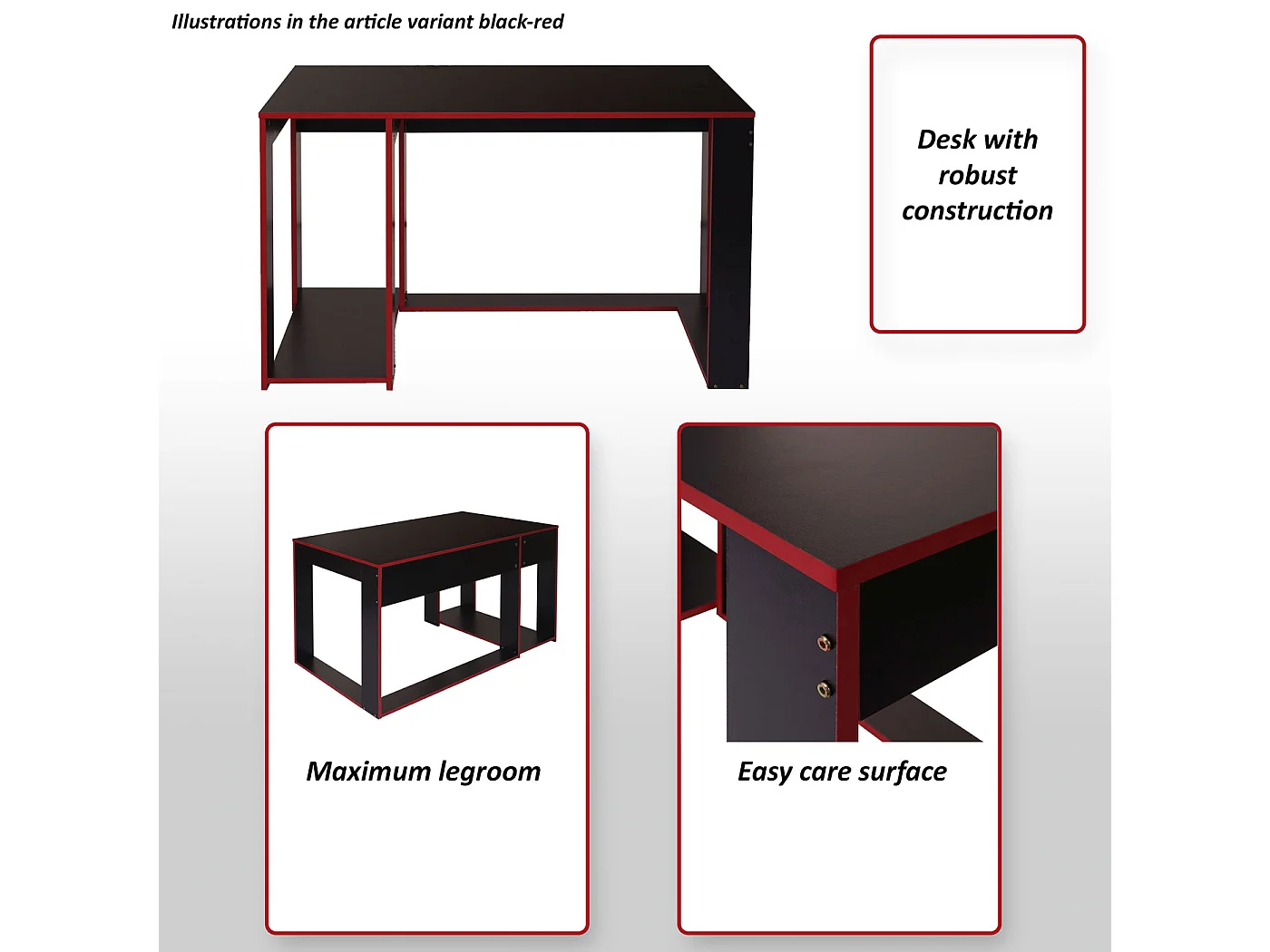 Schreibtisch MCW-J26, Schwarz-rot