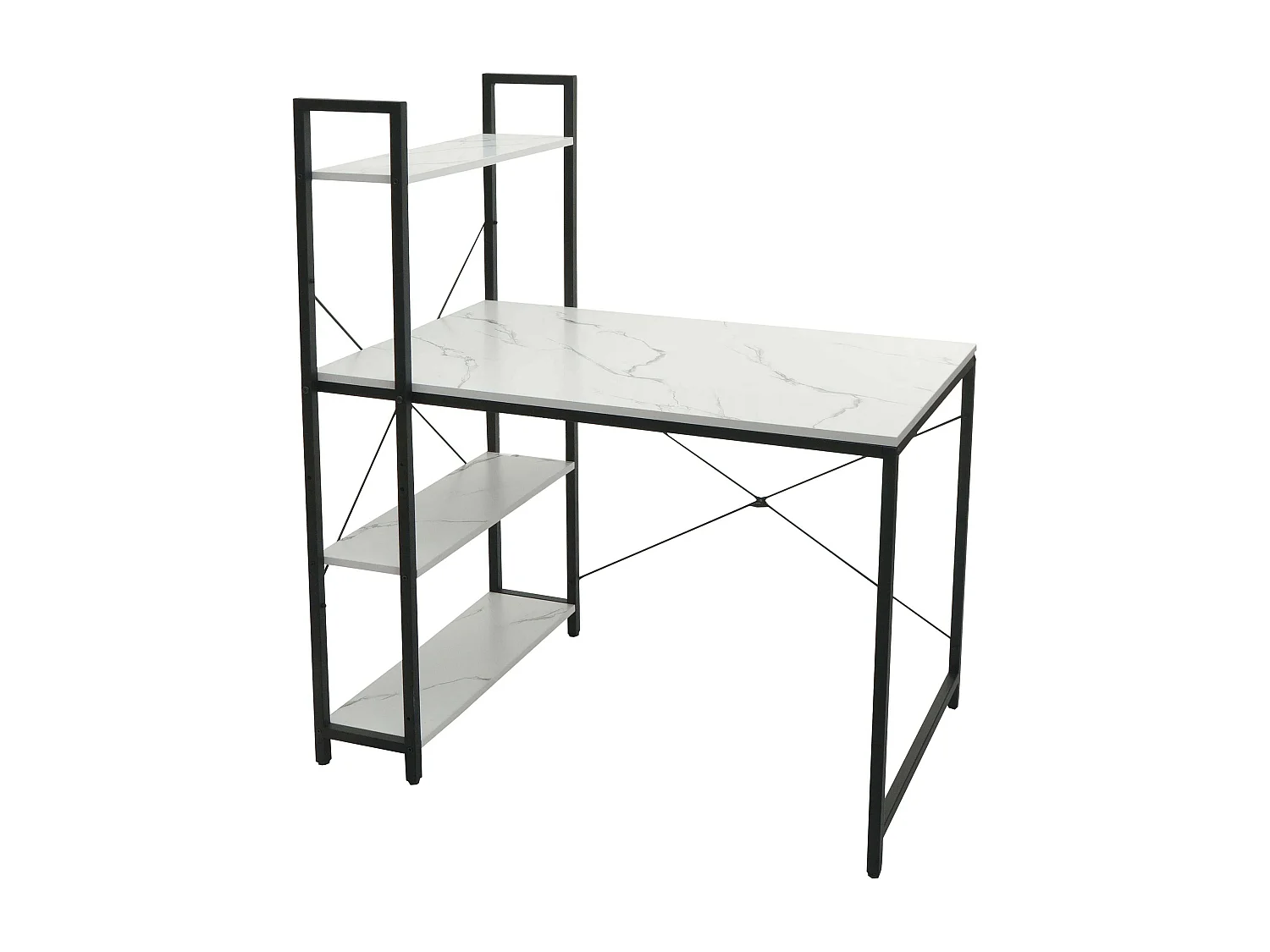 Schreibtisch mit Regal MCW-K81, Marmor-Optik weiß