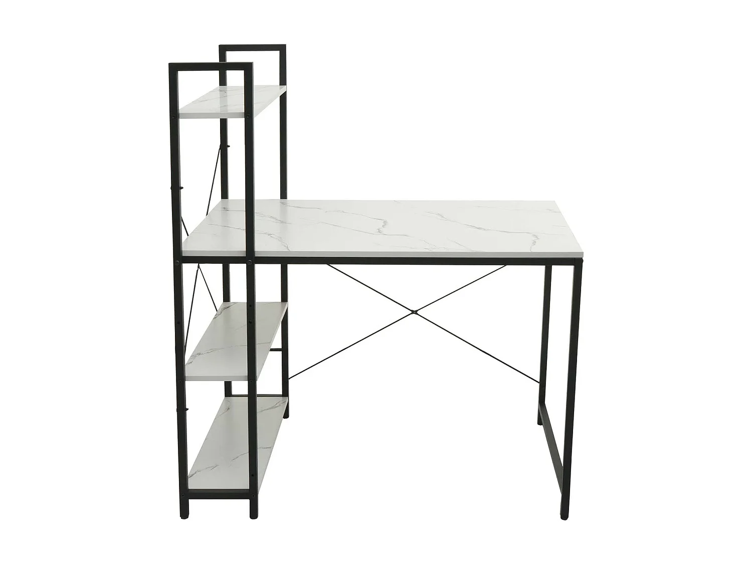 Schreibtisch mit Regal MCW-K81, Marmor-Optik weiß