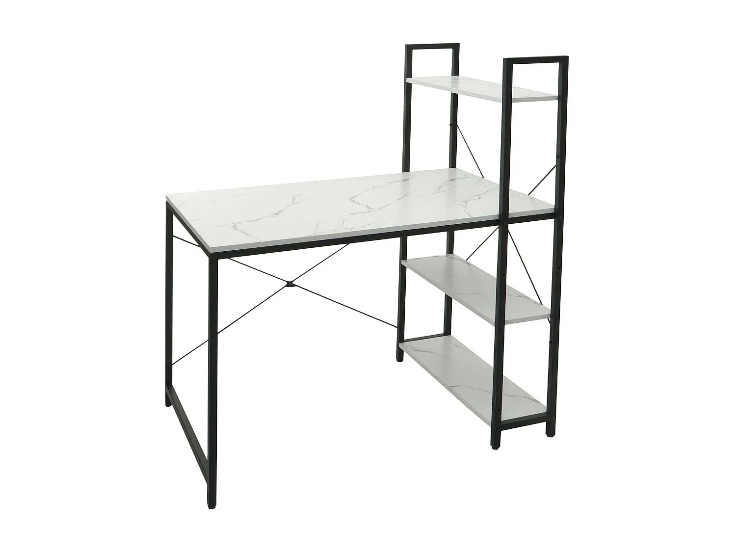 Schreibtisch mit Regal MCW-K81, Marmor-Optik weiß