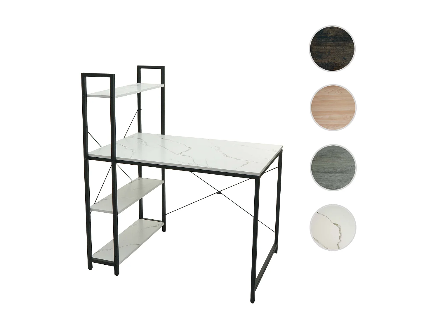 Schreibtisch mit Regal MCW-K81, Marmor-Optik weiß