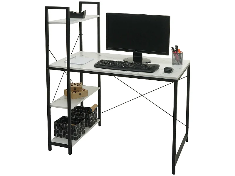 Schreibtisch mit Regal MCW-K81, Marmor-Optik weiß