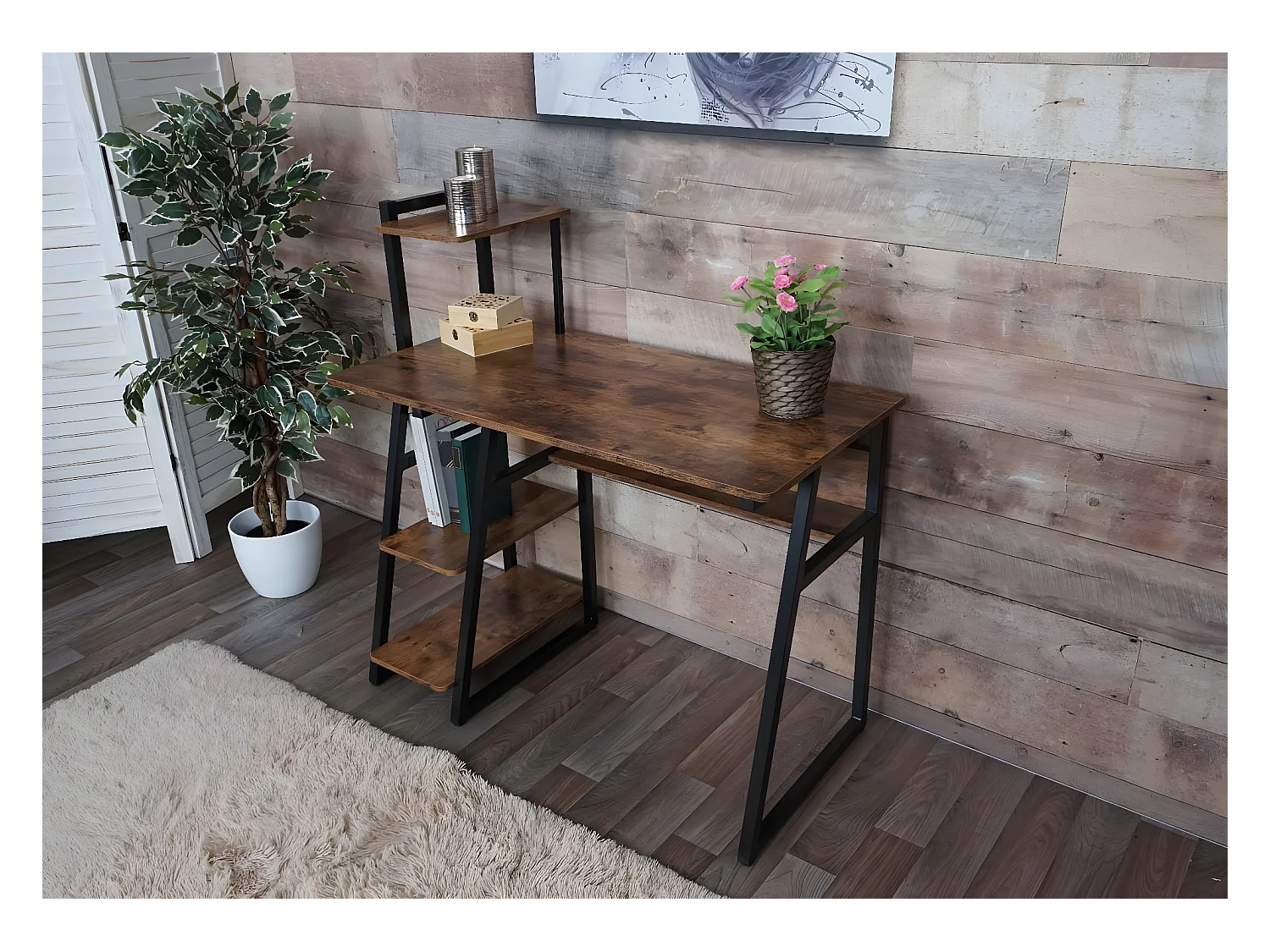 Biurko z półką MCW-K68,  brązowy