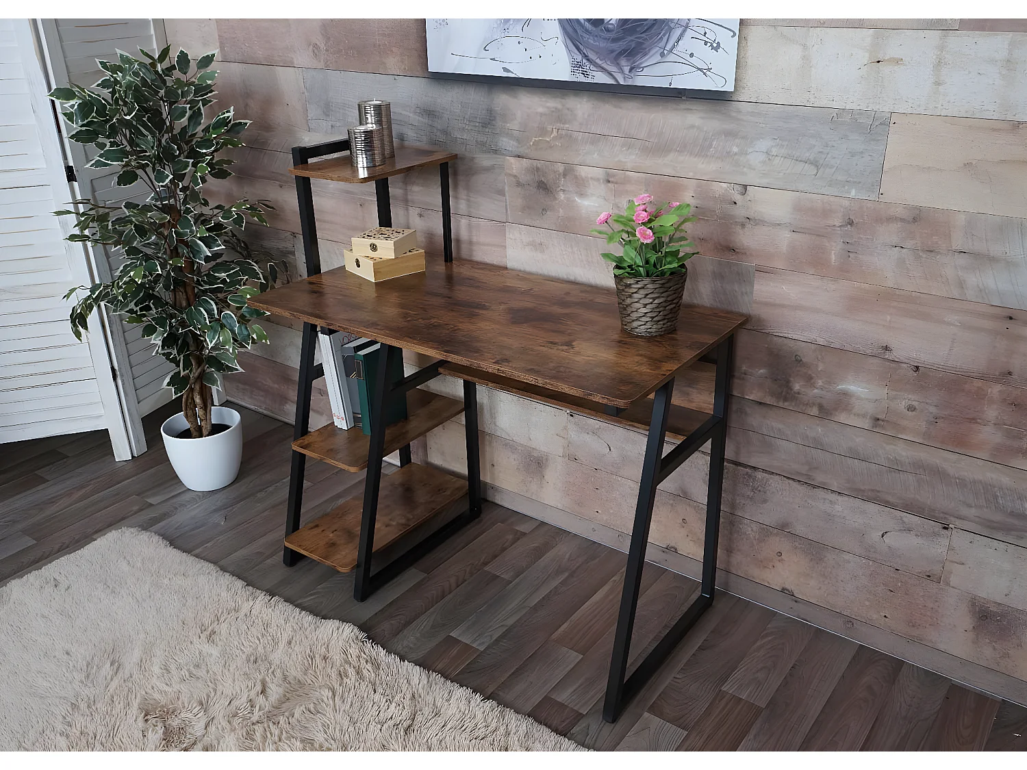 Bureau avec étagère MCW-K68,  brun